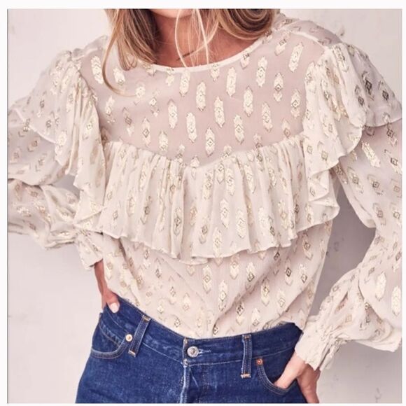 Loveshackfancy ruffle erin top with gold accents size small - Picture 6 of 16